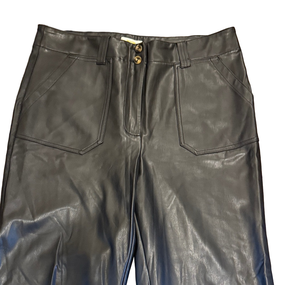 Anthropologie Maeve Naomi Black Wide Leg Faux Leather Pants Size 16 Tall - Picture 6 of 8